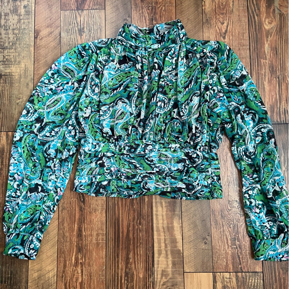 Zara Ruched Print multi-colored top.